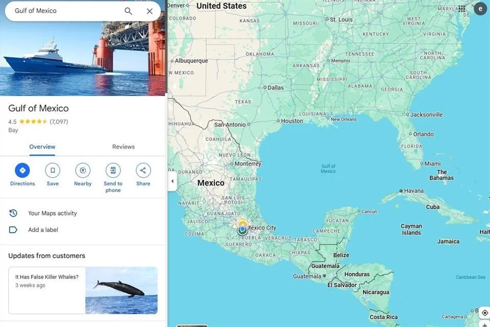 Sheinbaum enviará carta a Google por posible cambio de nombre del Golfo de México