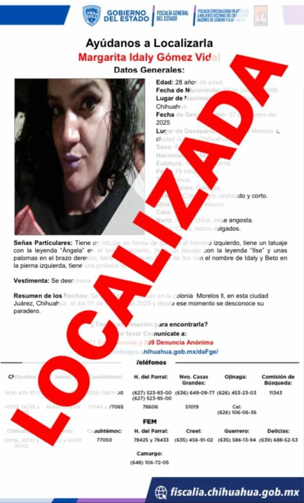 Localiza FEM sana y salva a mujer reportada como ausente