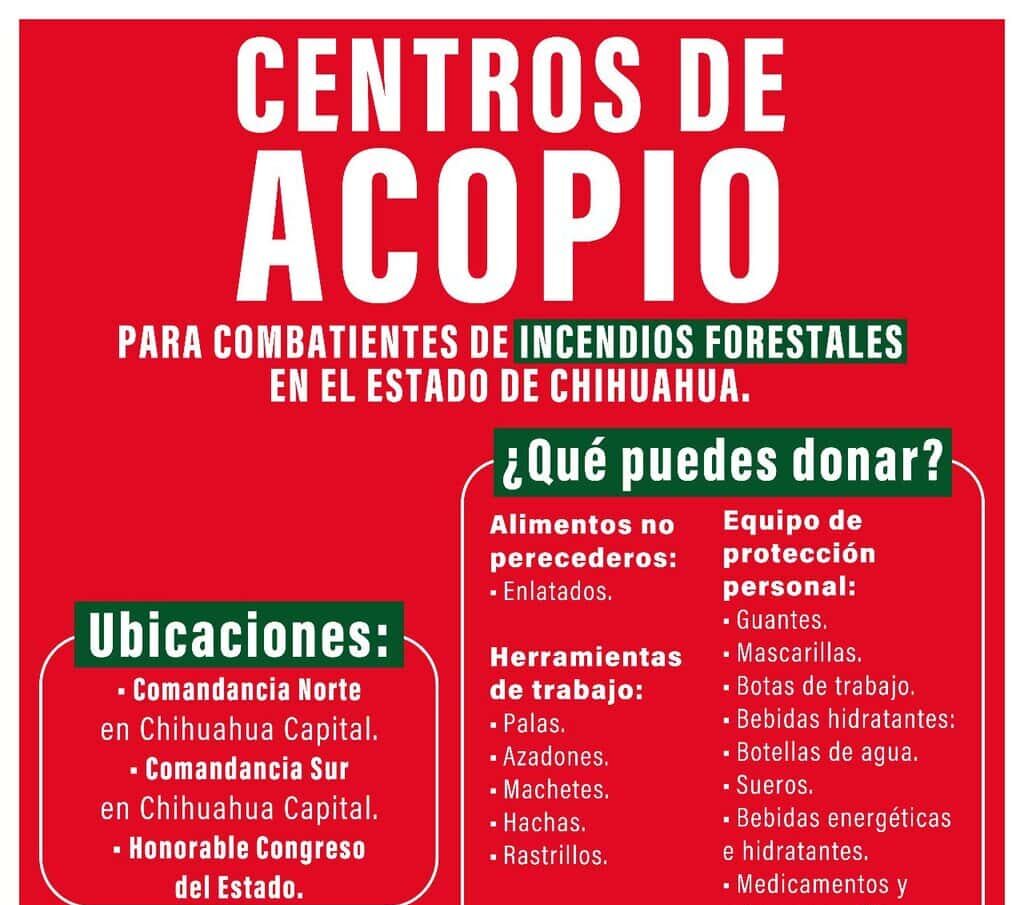 Habilitan centros de acopio en apoyo a combatientes de incendios