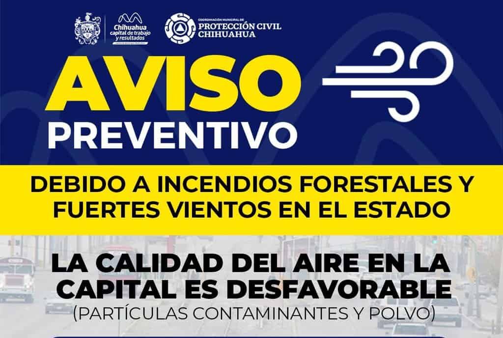 Alerta Protección Civil Municipal por mala calidad de aire en la capital, toma precauciones