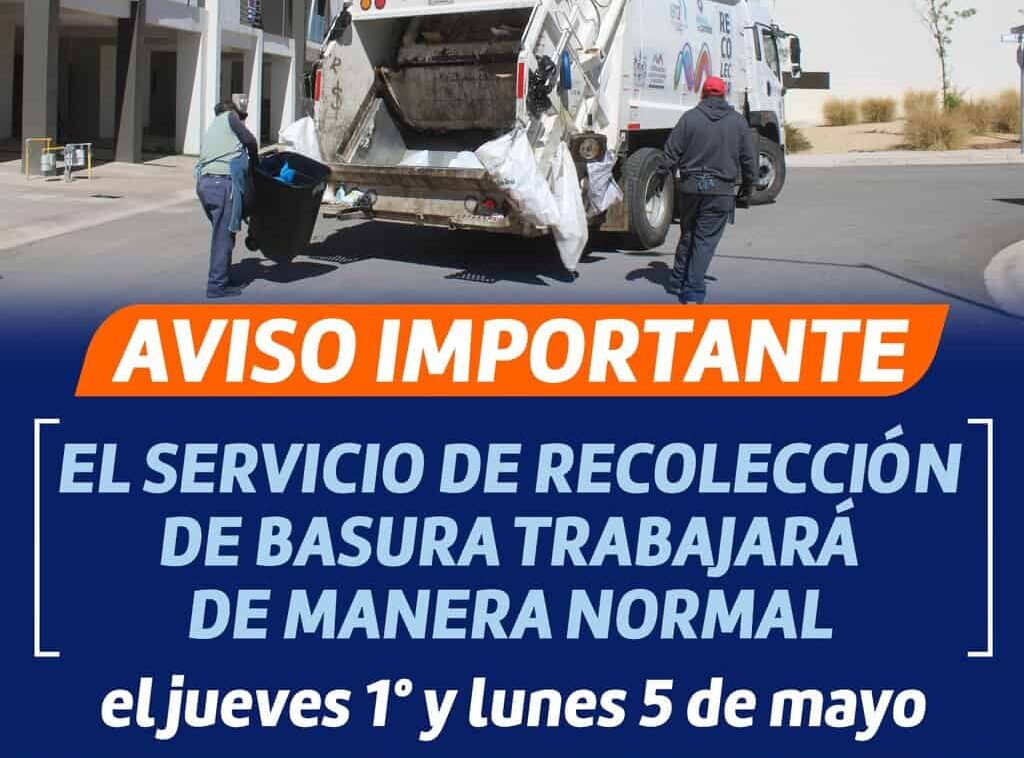 Trabajará de manera normal servicio de recolección de basura este 1 y 5 de mayo