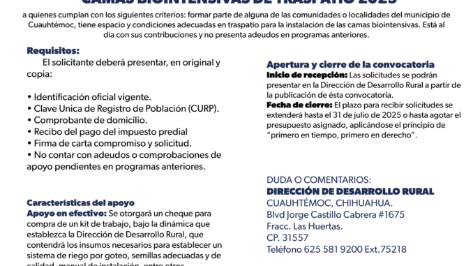 Programa de apoyo para la adquisición de equipo de camas intensivas de traspatio 2025