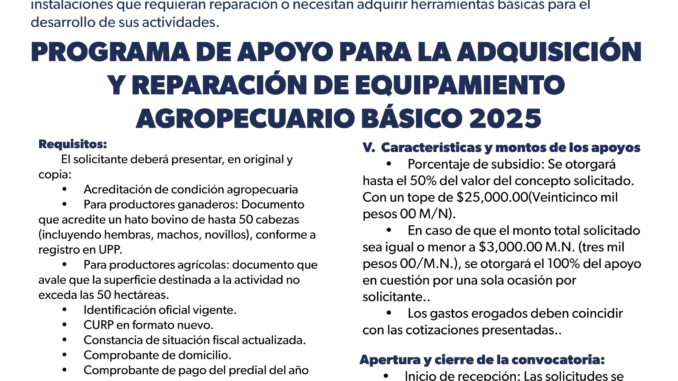 Programa para la adquisición y reparación de equipamiento agropecuario básico 2025