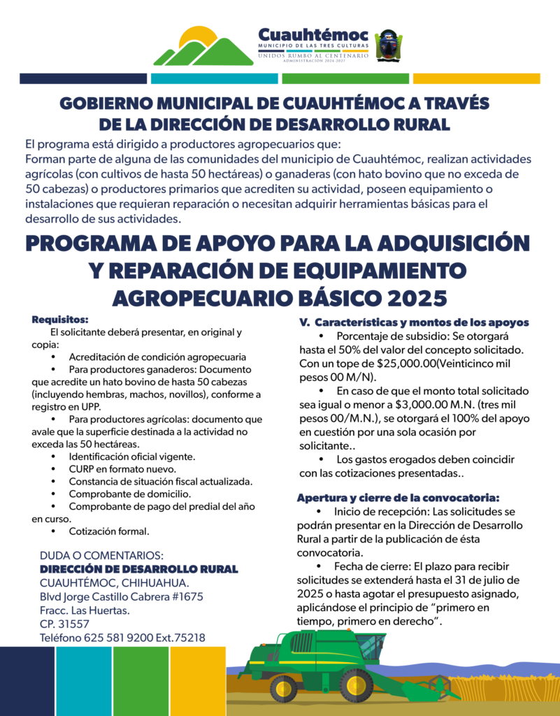 Programa para la adquisición y reparación de equipamiento agropecuario básico 2025