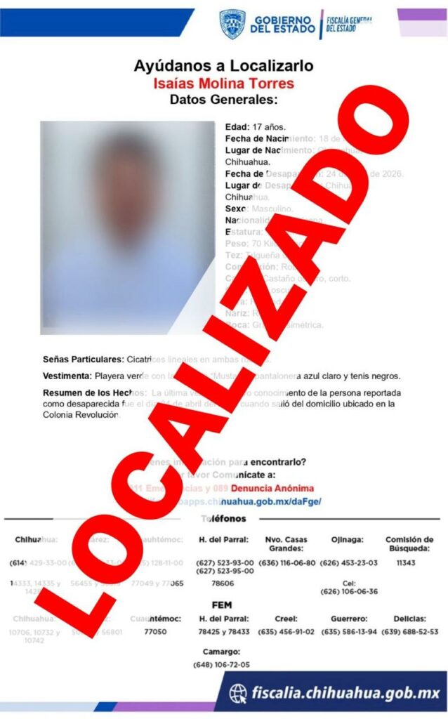 Localiza Fiscalía a adolescente con reporte de ausencia en la colonia Revolución
