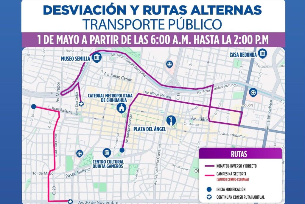 Anuncian modificaciones en rutas por el desfile del Día del Trabajo