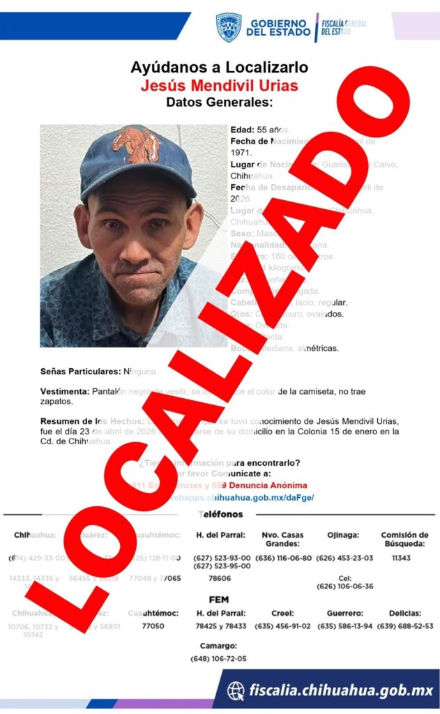 Localiza Fiscalía a dos personas con reporte de ausencia en la ciudad de Chihuahua