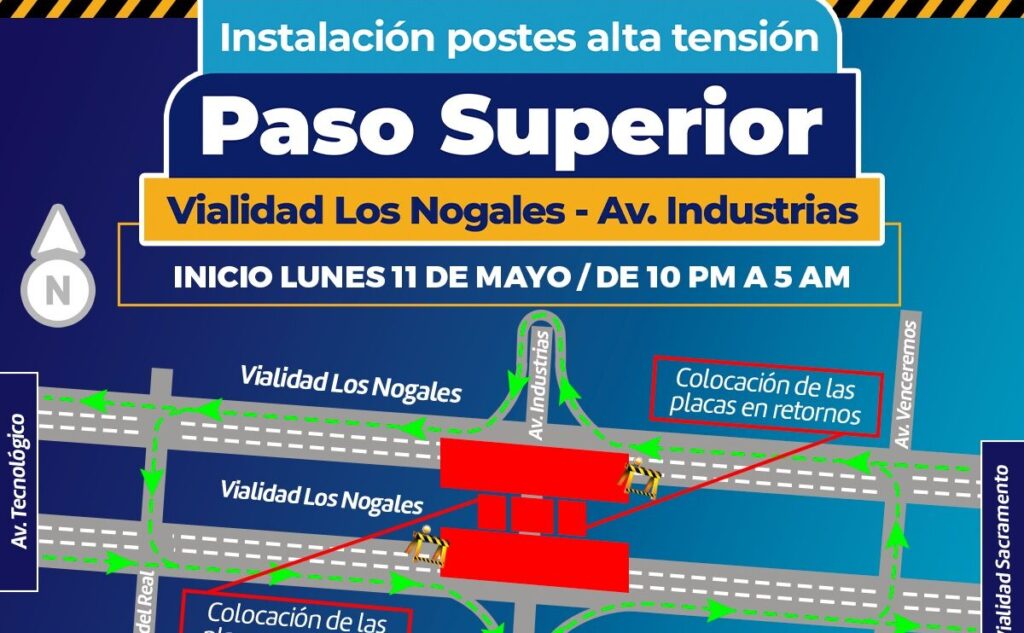 ¡Alerta vial! Habrá cambios en la circulación en Los Nogales e Industrias por instalación de postes de alta tensión