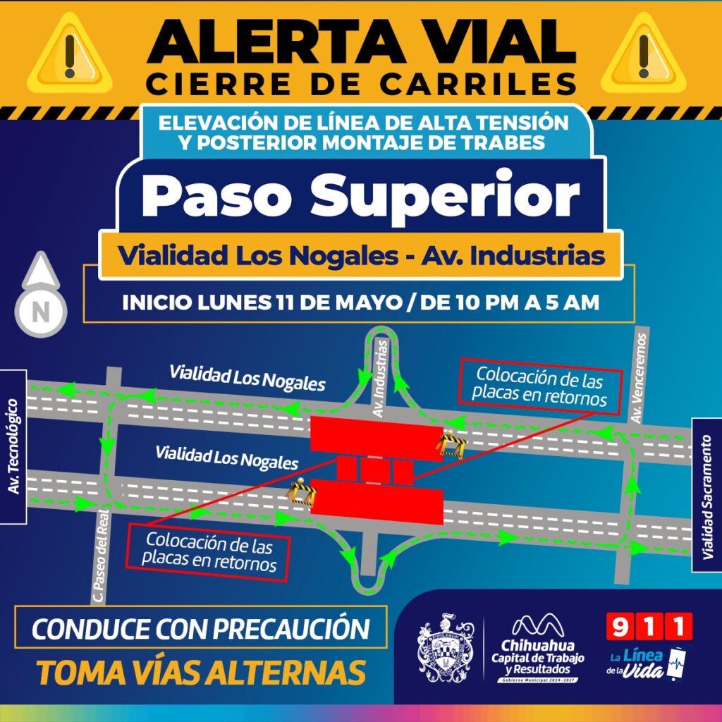 ¡Recuerda! Habrá cambios en la circulación en el cruce entre Nogales e Industrias por construcción del paso superior
