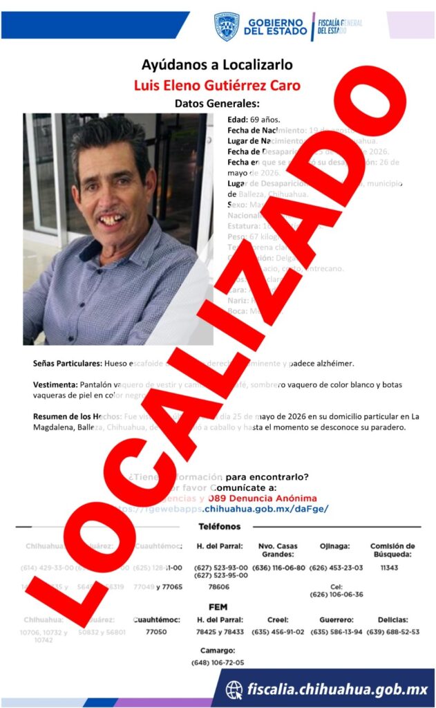 Localiza FDZS a masculino con reporte de ausencia en Balleza