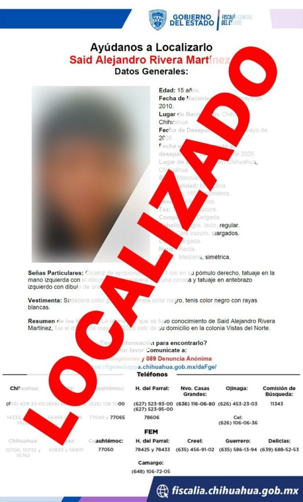 Localiza Fiscalía de Distrito a dos adolescentes y un adulto con reporte de ausencia en Chihuahua