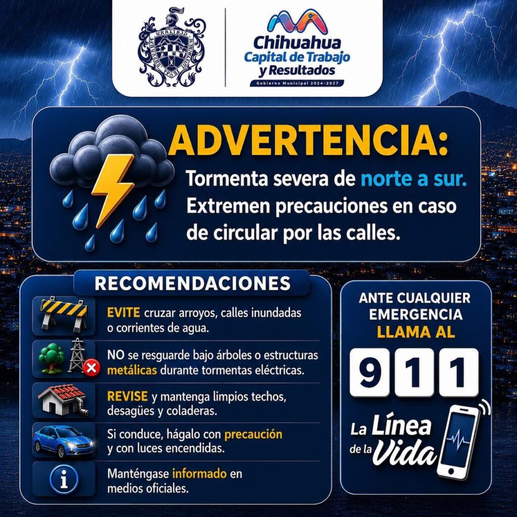 Protección Civil Municipal exhorta a la ciudadanía a permanecer en casa ante tormenta severa