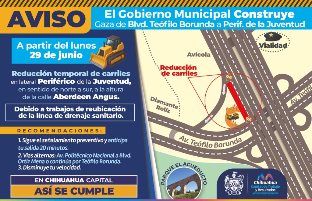 ¡Recuerda! Habrá reducción de carriles en tramo de lateral del Periférico de la Juventud: Municipio