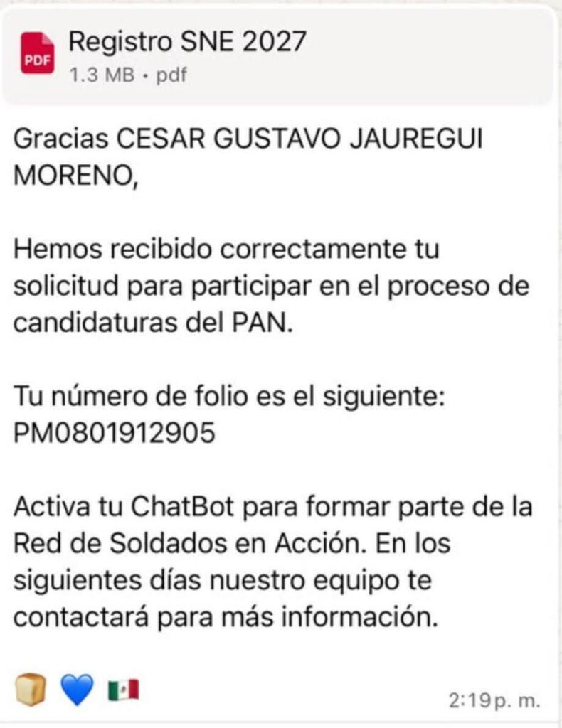 César Jáuregui formaliza su registro en el proceso interno del PAN rumbo a 2027