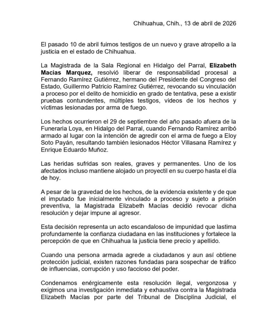 Exigen investigar a magistrada por presunta liberación irregular en caso Fernando Ramírez