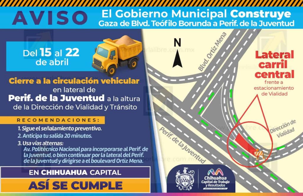 ¡Alerta Vial! Cerrarán circulación en tramo de lateral del periférico por modernización de línea de agua potable