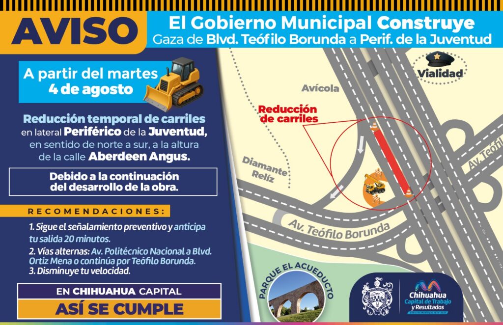 ¡Toma precauciones! Reducirán carriles en tramo de lateral periférico de la Juventud