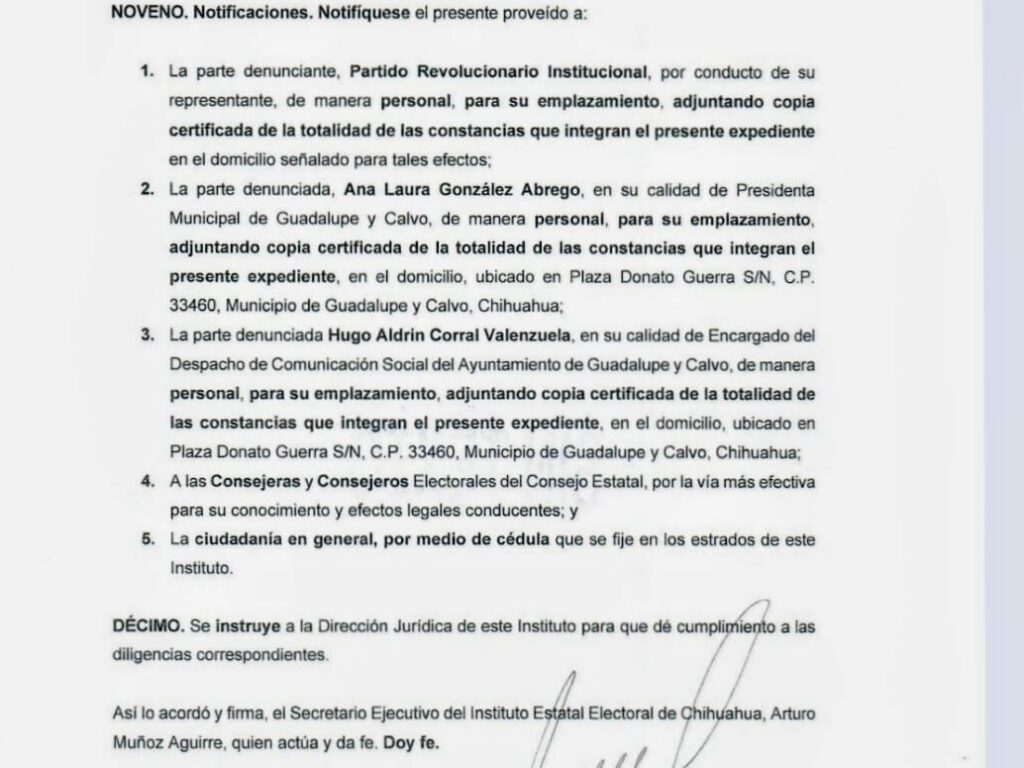 IEE admite denuncia presentada por el PRI Chihuahua contra alcaldesa de Guadalupe y Calvo por violaciones a la ley electoral
