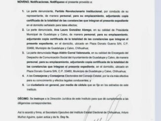 IEE admite denuncia presentada por el PRI Chihuahua contra alcaldesa de Guadalupe y Calvo por violaciones a la ley electoral