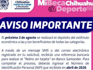 Realizará Gobierno Municipal pago de Mi Beca Chihuahua Deporte este 3 de agosto