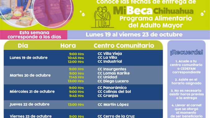 Conoce las fechas de entrega del programa alimentario Mi Beca Chihuahua para personas adultas mayores