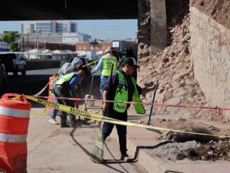 Supervisa René Chavira daños en jardinera de El Trébol; preparan trabajos de reparación